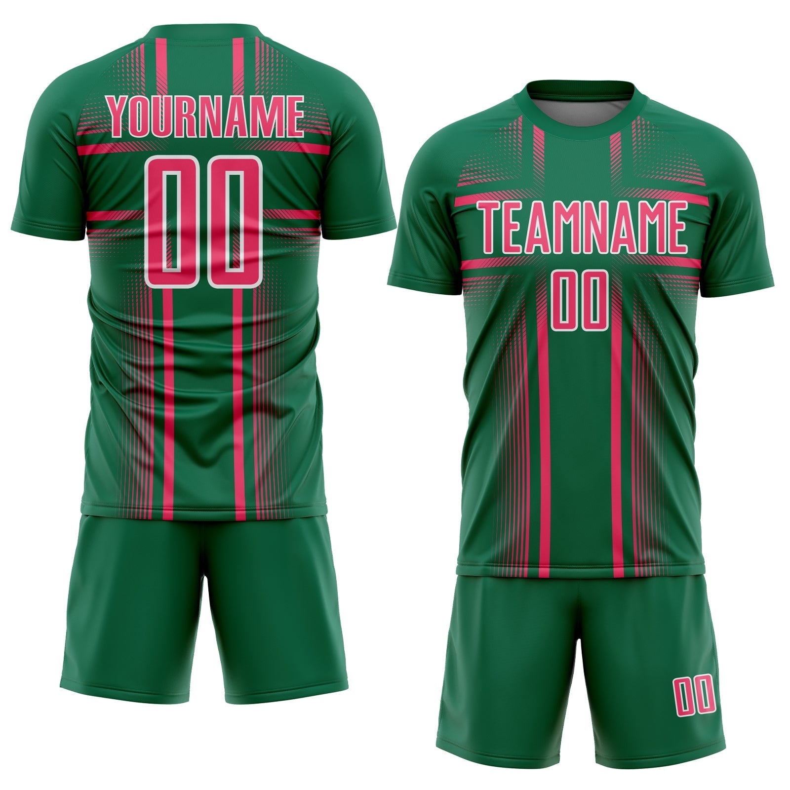 Custom Kelly Green Neon Pink-White Lines Sublimation Soccer Uniform Jersey