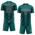 Custom Teal Black-White Lines Sublimation Soccer Uniform Jersey