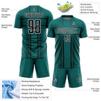 Custom Teal Black-White Lines Sublimation Soccer Uniform Jersey
