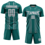 Custom Teal Gray-White Lines Sublimation Soccer Uniform Jersey