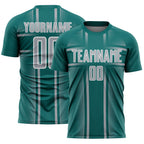 Custom Teal Gray-White Lines Sublimation Soccer Uniform Jersey
