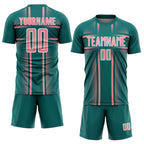 Custom Teal Medium Pink-White Lines Sublimation Soccer Uniform Jersey