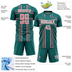 Custom Teal Medium Pink-White Lines Sublimation Soccer Uniform Jersey