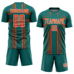 Custom Teal Orange-White Lines Sublimation Soccer Uniform Jersey