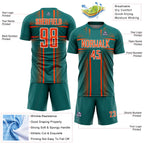 Custom Teal Orange-White Lines Sublimation Soccer Uniform Jersey