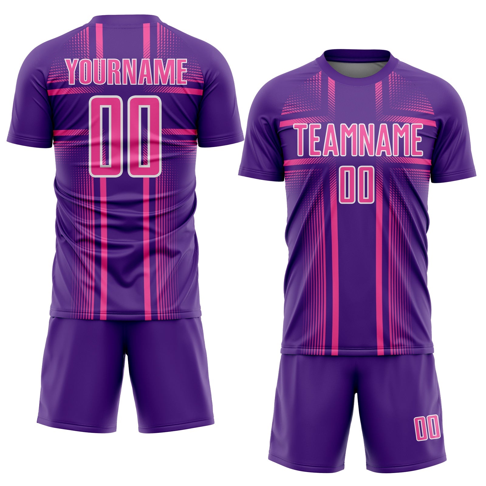 Custom Purple Pink-White Lines Sublimation Soccer Uniform Jersey