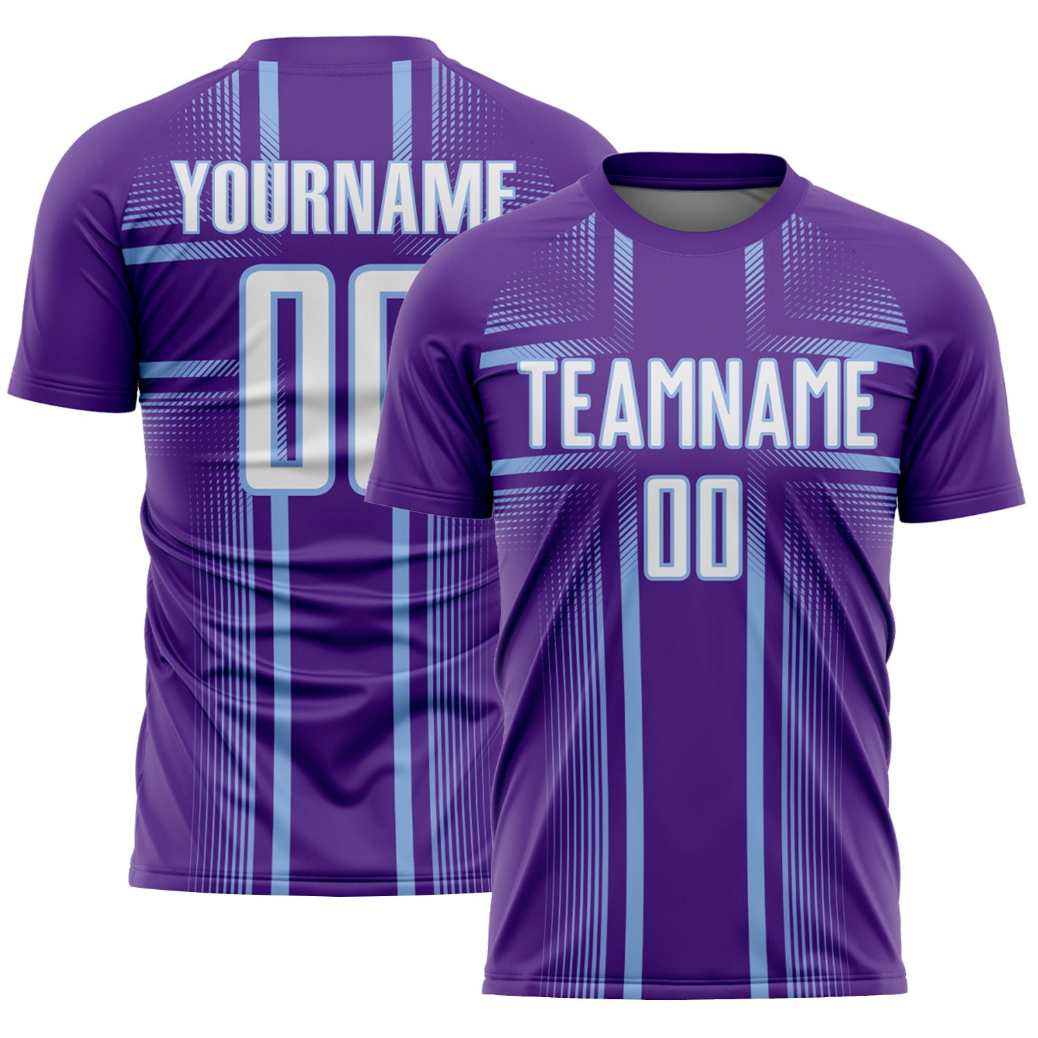 Custom Purple White-Light Blue Lines Sublimation Soccer Uniform Jersey