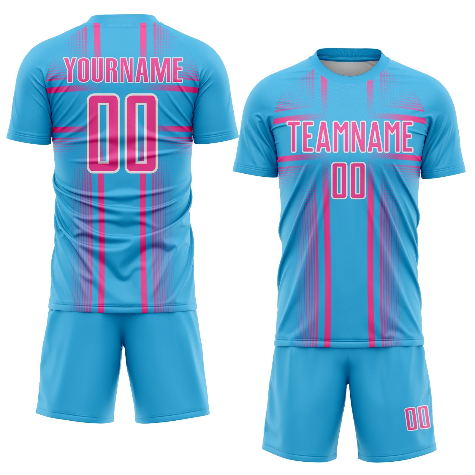 Custom Sky Blue Pink-White Lines Sublimation Soccer Uniform Jersey