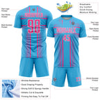 Custom Sky Blue Pink-White Lines Sublimation Soccer Uniform Jersey