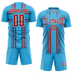 Custom Sky Blue Red-White Lines Sublimation Soccer Uniform Jersey