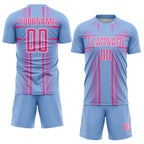Custom Light Blue Pink-White Lines Sublimation Soccer Uniform Jersey