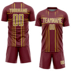 Custom Burgundy Old Gold-White Lines Sublimation Soccer Uniform Jersey
