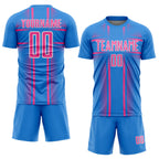 Custom Powder Blue Pink-White Lines Sublimation Soccer Uniform Jersey
