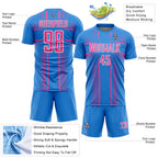 Custom Powder Blue Pink-White Lines Sublimation Soccer Uniform Jersey