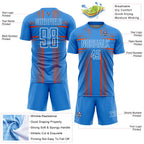 Custom Powder Blue Orange-White Lines Sublimation Soccer Uniform Jersey