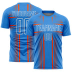 Custom Powder Blue Orange-White Lines Sublimation Soccer Uniform Jersey