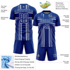 Custom Royal White Lines Sublimation Soccer Uniform Jersey