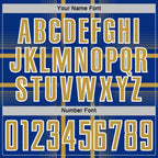 Custom Royal Old Gold-White Lines Sublimation Soccer Uniform Jersey