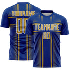 Custom Royal Old Gold-White Lines Sublimation Soccer Uniform Jersey