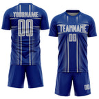 Custom Royal Gray-White Lines Sublimation Soccer Uniform Jersey