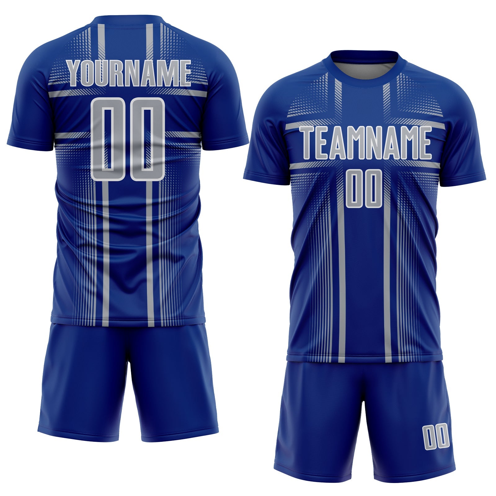Custom Royal Gray-White Lines Sublimation Soccer Uniform Jersey