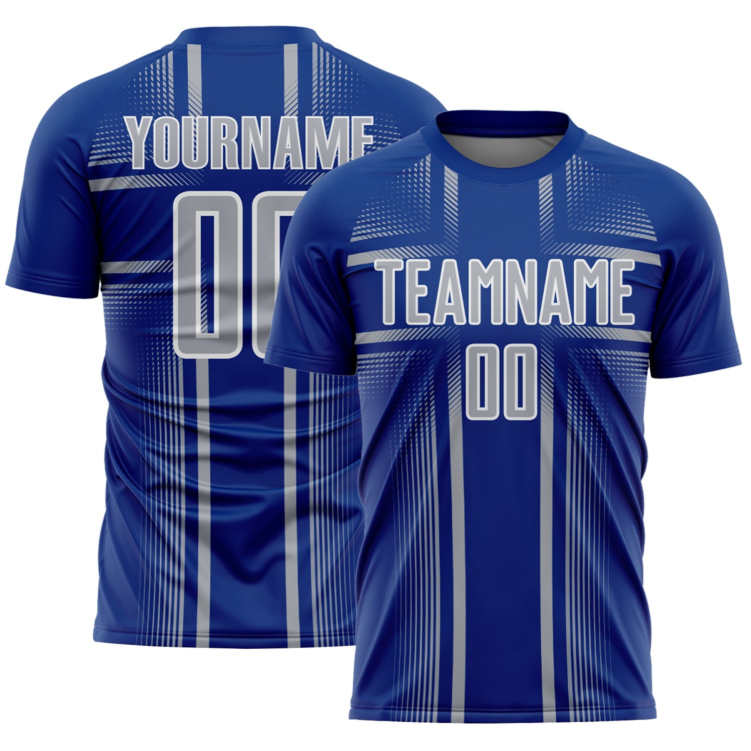 Custom Royal Gray-White Lines Sublimation Soccer Uniform Jersey