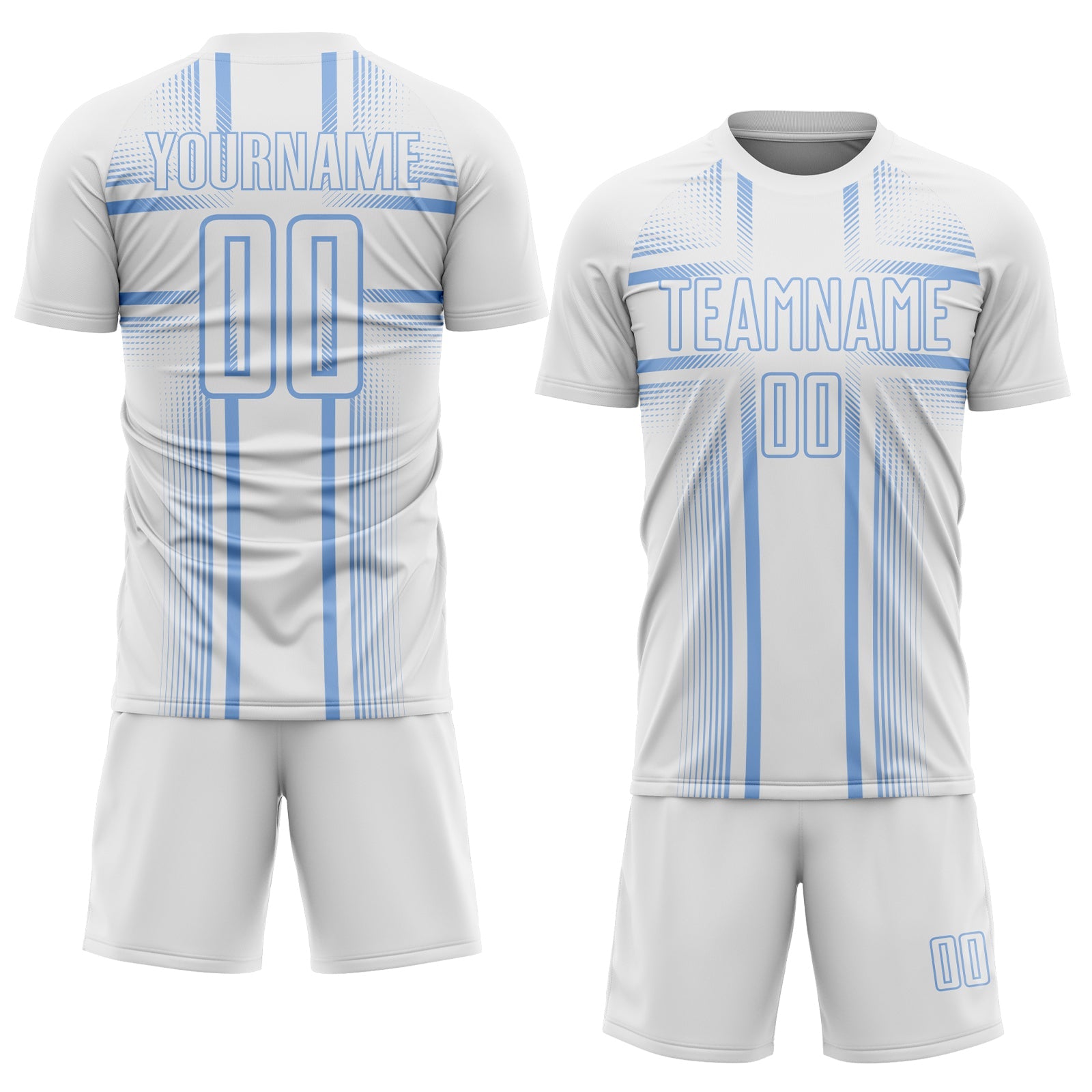 Custom White Light Blue Lines Sublimation Soccer Uniform Jersey
