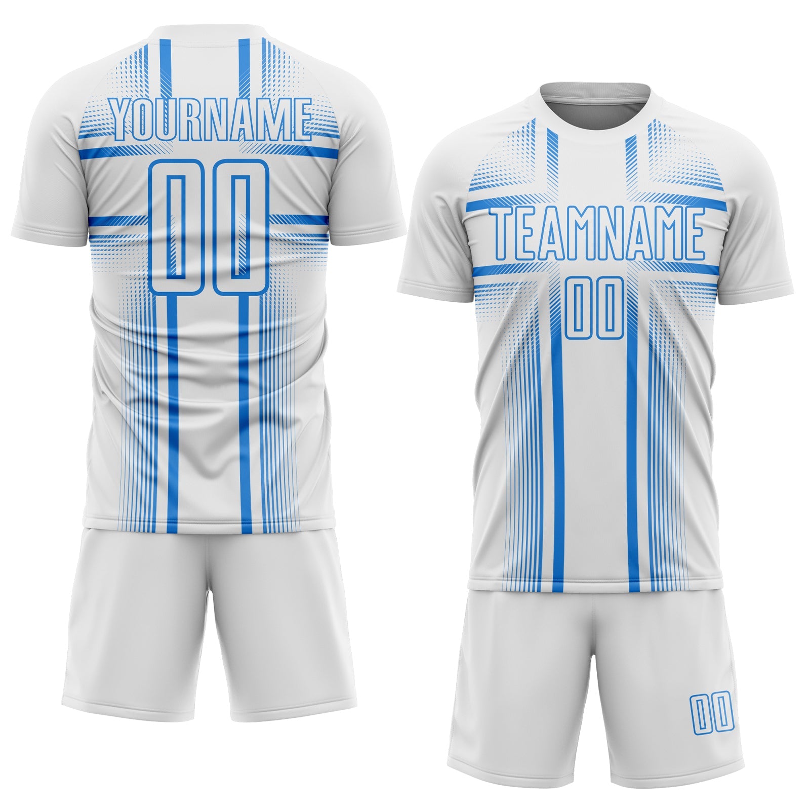 Custom White Powder Blue Lines Sublimation Soccer Uniform Jersey