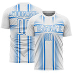 Custom White Powder Blue Lines Sublimation Soccer Uniform Jersey