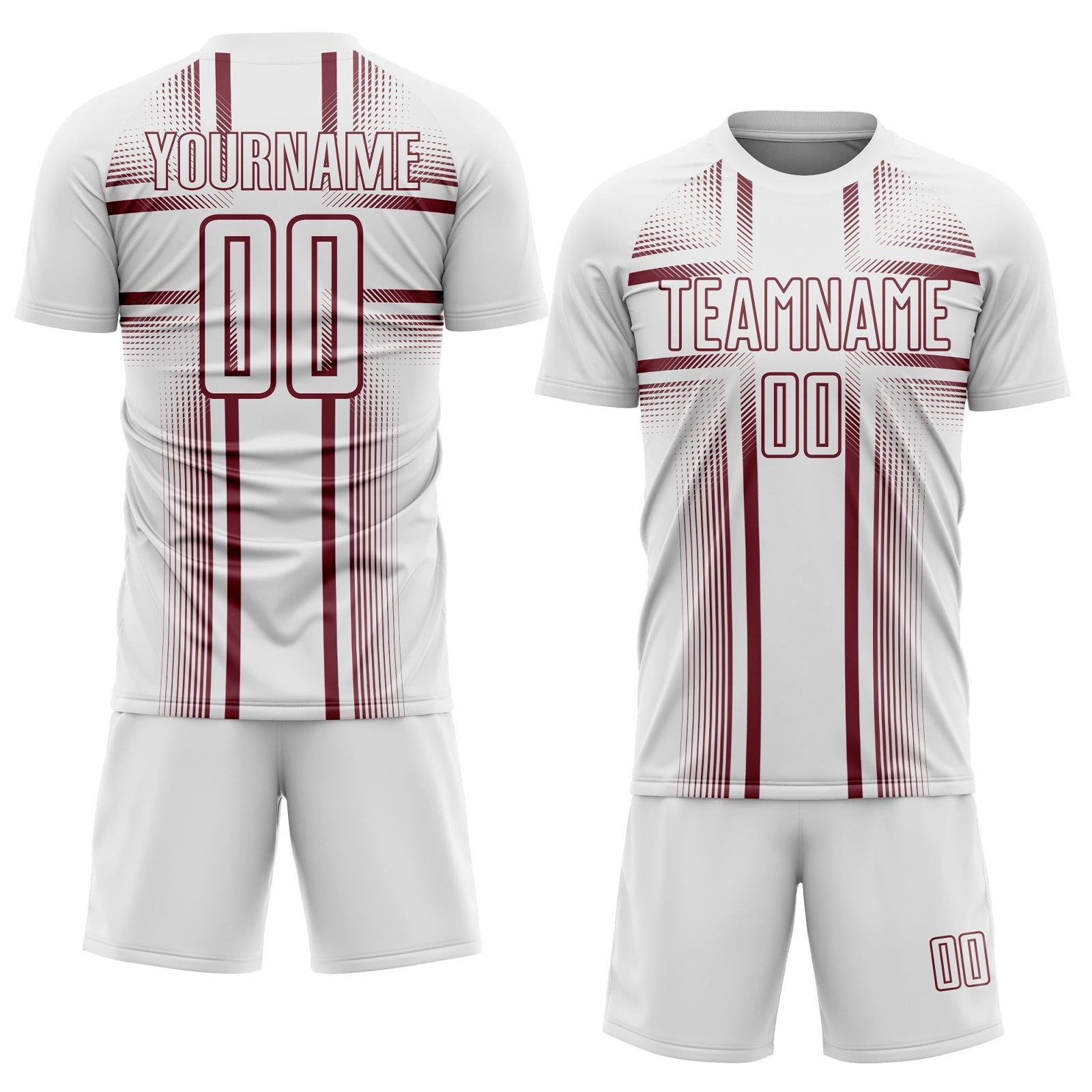 Custom White Burgundy Lines Sublimation Soccer Uniform Jersey