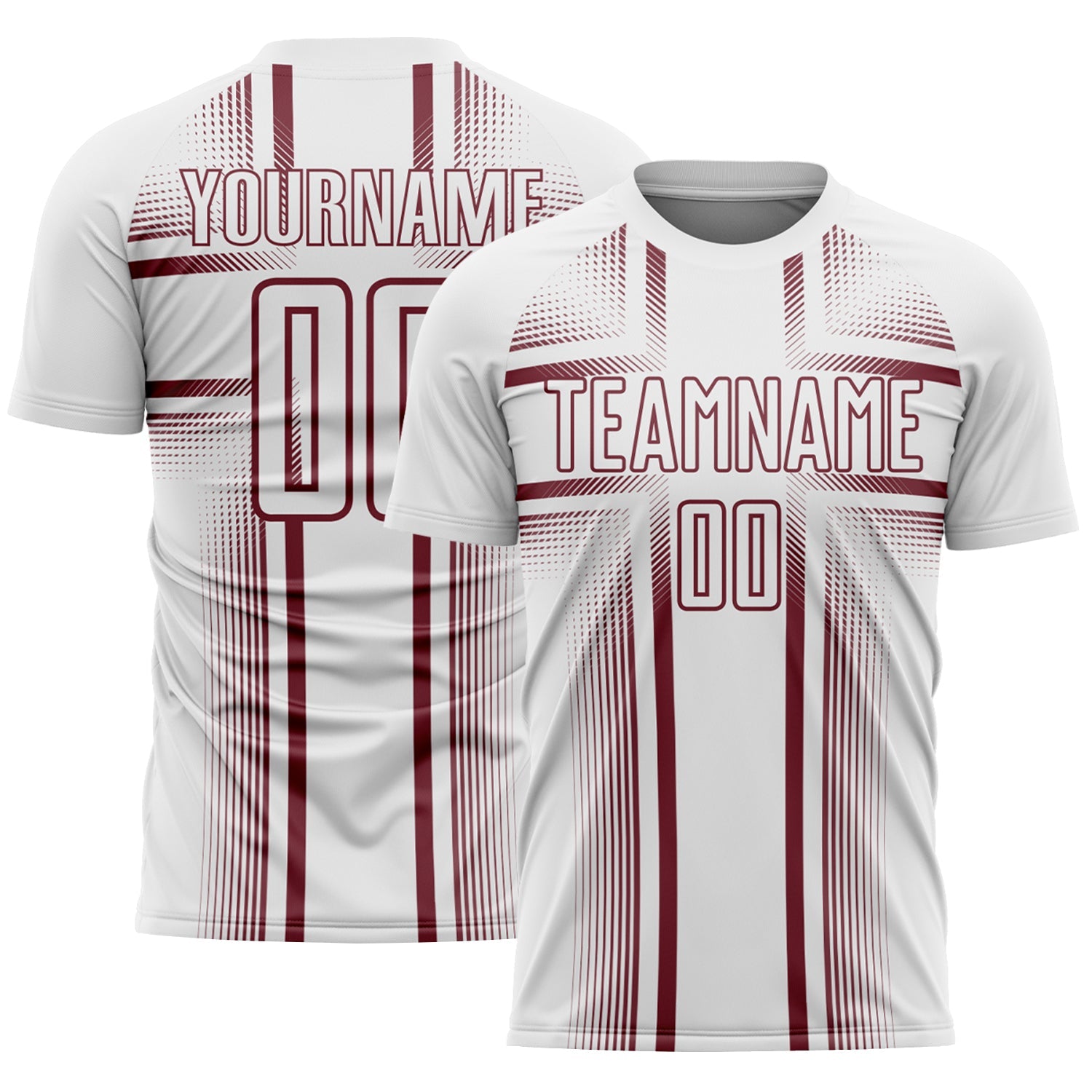 Custom White Burgundy Lines Sublimation Soccer Uniform Jersey