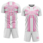 Custom White Pink Lines Sublimation Soccer Uniform Jersey