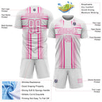 Custom White Pink Lines Sublimation Soccer Uniform Jersey