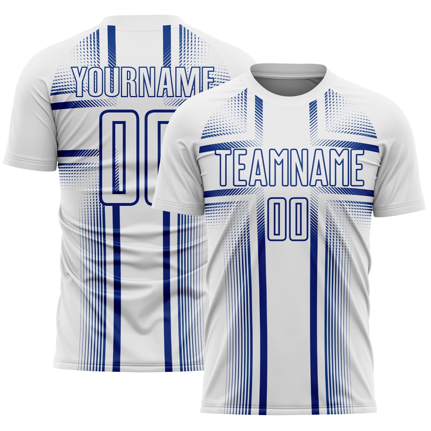 Custom White Royal Lines Sublimation Soccer Uniform Jersey