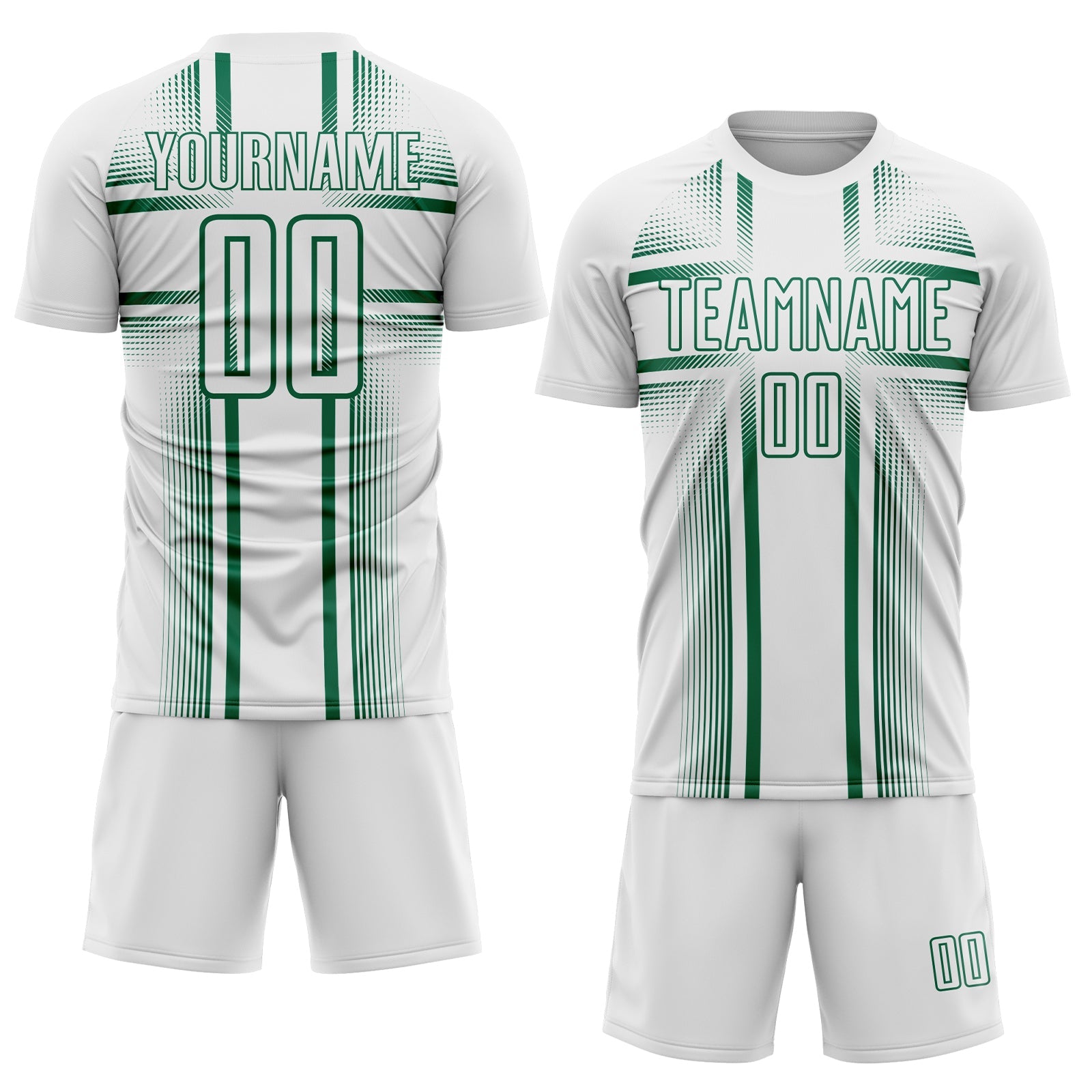 Custom White Kelly Green Lines Sublimation Soccer Uniform Jersey