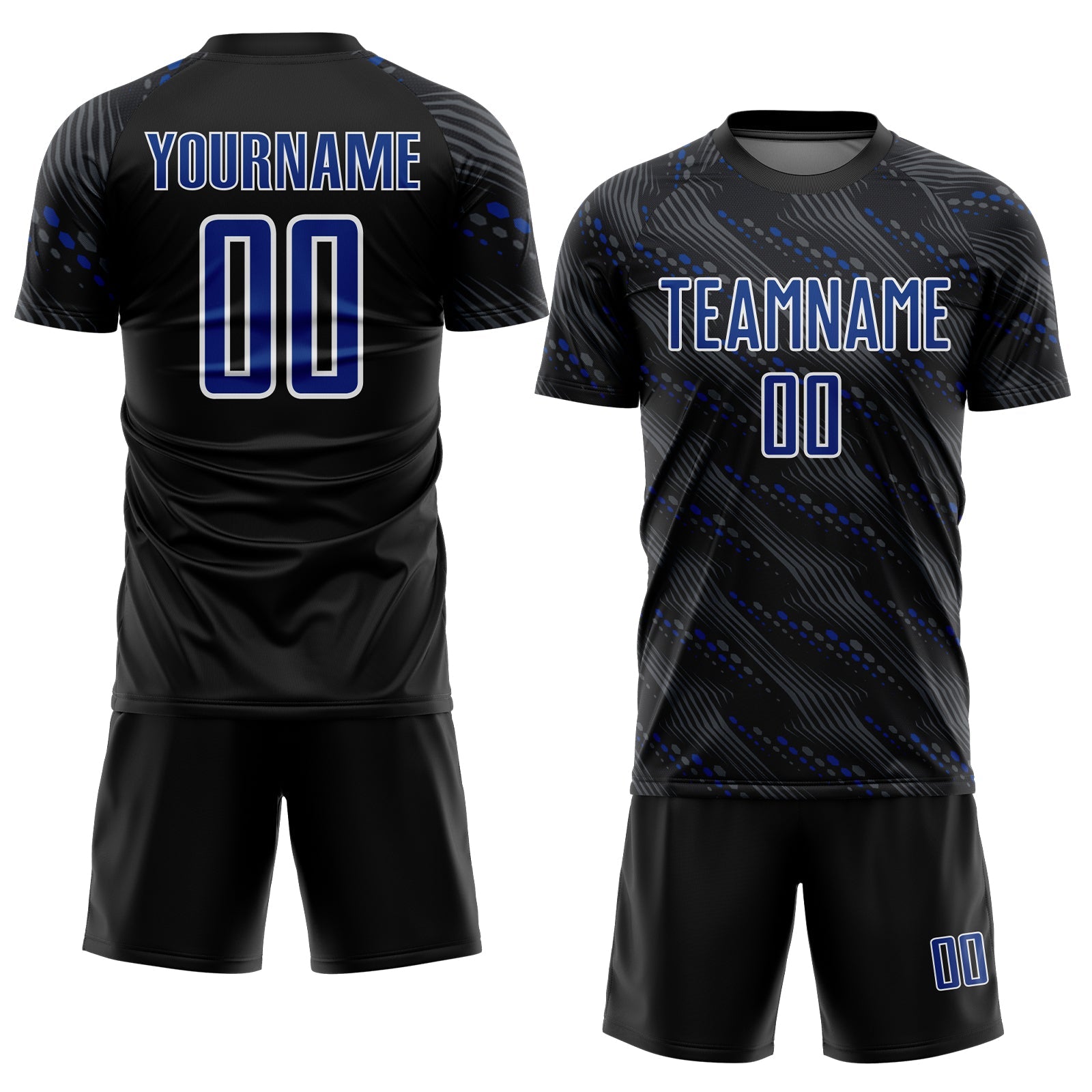 Custom Black Royal-White Slant Lines Sports Sublimation Soccer Uniform Jersey
