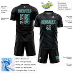 Custom Black Teal-White Slant Lines Sports Sublimation Soccer Uniform Jersey