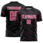 Custom Black Neon Pink-White Slant Lines Sports Sublimation Soccer Uniform Jersey