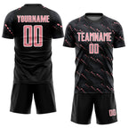 Custom Black Medium Pink-White Slant Lines Sports Sublimation Soccer Uniform Jersey