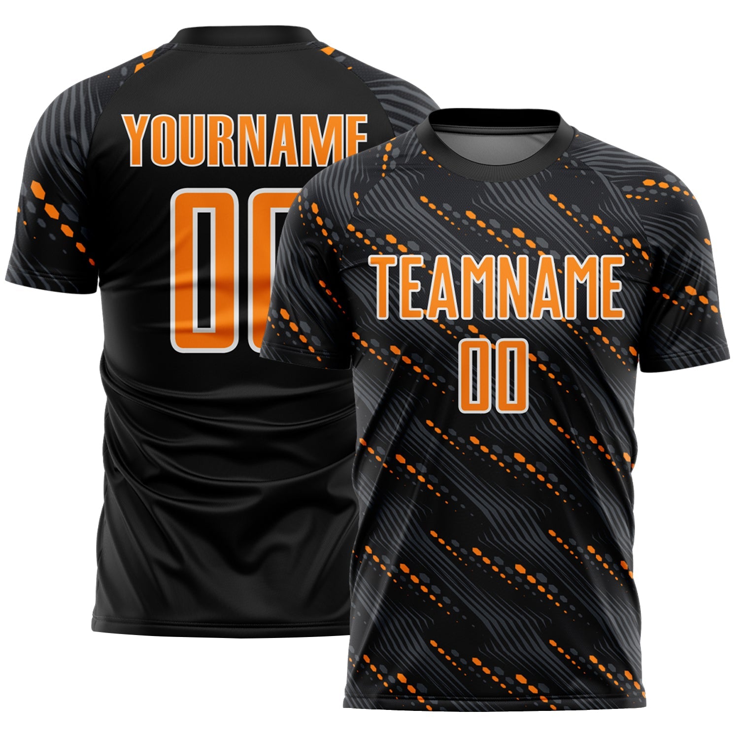 Custom Black Bay Orange-White Slant Lines Sports Sublimation Soccer Uniform Jersey