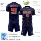 Custom Navy Red-White Slant Lines Sports Sublimation Soccer Uniform Jersey