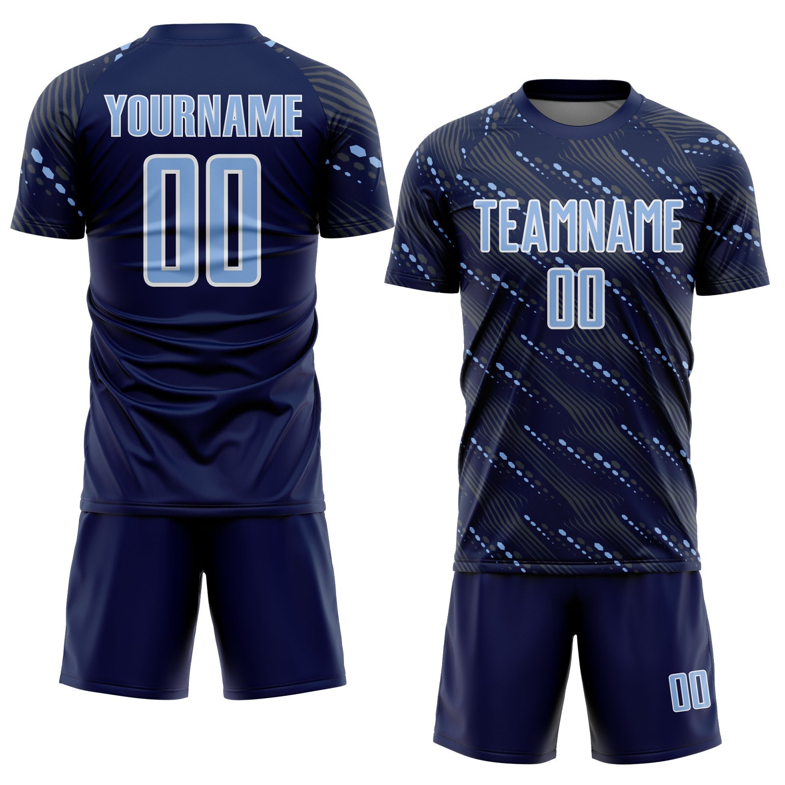 Custom Navy Light Blue-White Slant Lines Sports Sublimation Soccer Uniform Jersey