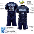 Custom Navy Light Blue-White Slant Lines Sports Sublimation Soccer Uniform Jersey