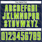 Custom Navy Neon Green-White Slant Lines Sports Sublimation Soccer Uniform Jersey