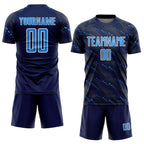 Custom Navy Powder Blue-White Slant Lines Sports Sublimation Soccer Uniform Jersey