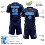 Custom Navy Powder Blue-White Slant Lines Sports Sublimation Soccer Uniform Jersey