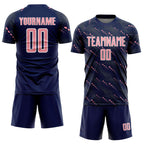 Custom Navy Medium Pink-White Slant Lines Sports Sublimation Soccer Uniform Jersey