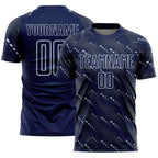 Custom Navy Silver Slant Lines Sports Sublimation Soccer Uniform Jersey