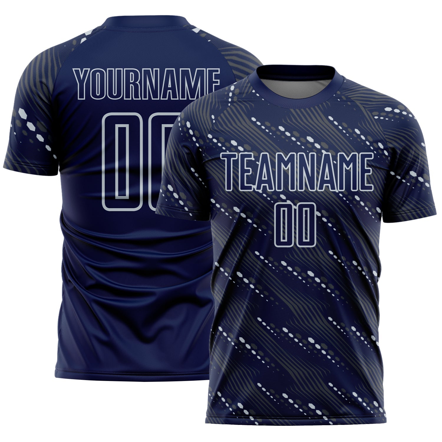 Custom Navy Silver Slant Lines Sports Sublimation Soccer Uniform Jersey