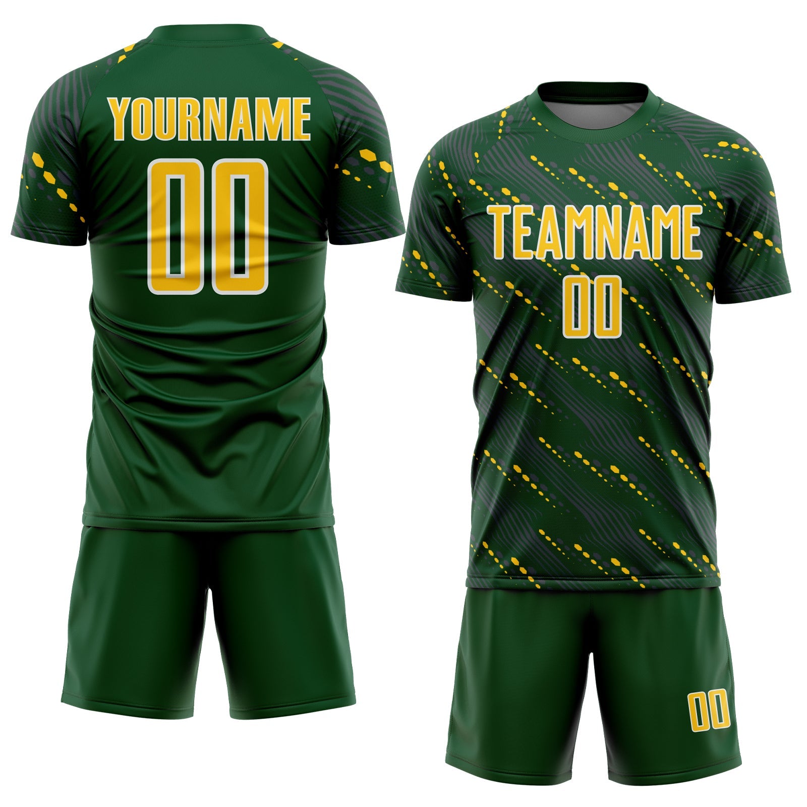 Custom Green Yellow-White Slant Lines Sports Sublimation Soccer Uniform Jersey